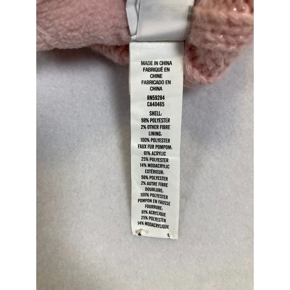 The Childrens Place Beanie Kids S/P 12-24M Pink Cable Knit‎ Faux Fur Pom Sparkle